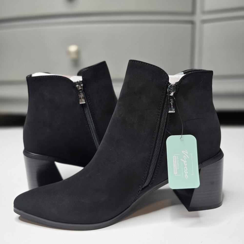 Vepose Women's 9631 Ankle Booties Pointed Toe, Block Chunky Heel Boots Sz 10 NEW